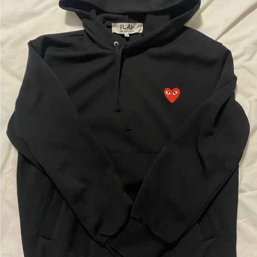Comme des Garcons Black Hoodie with Red Heart